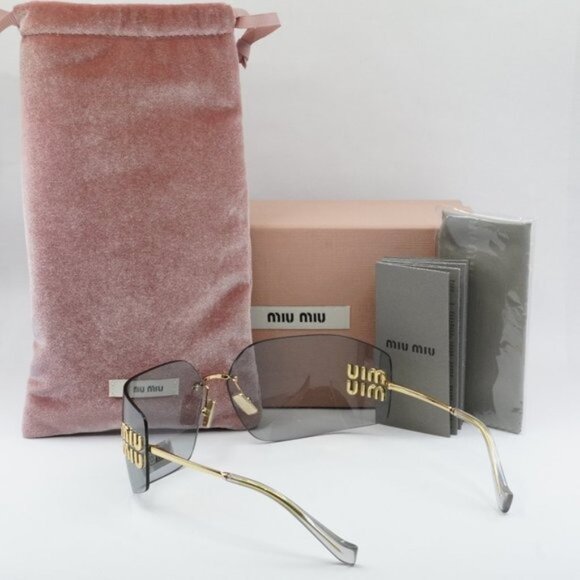 Miu Miu MU54YS 5AK30B Geometric Sunglasses - Gold/Light Grey